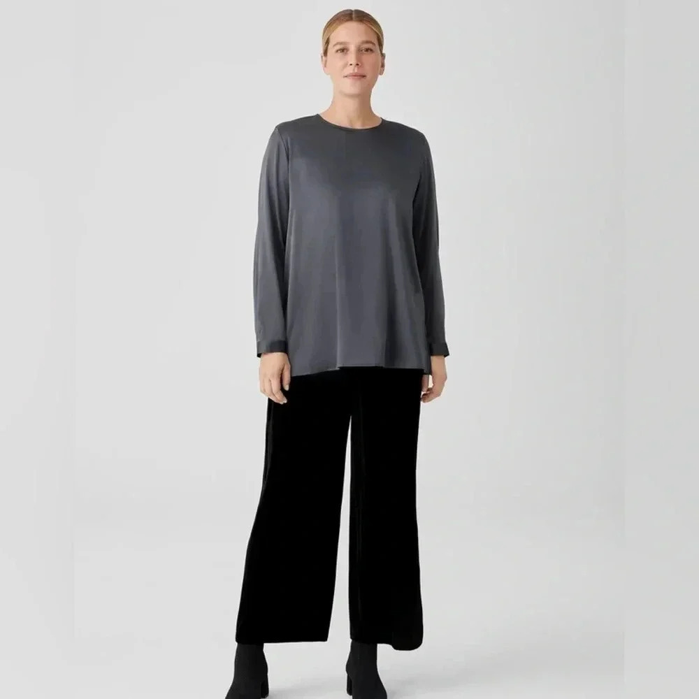 Fabiana Filippi charcoal gray stretch silk blend blouse long sleeve  XXS